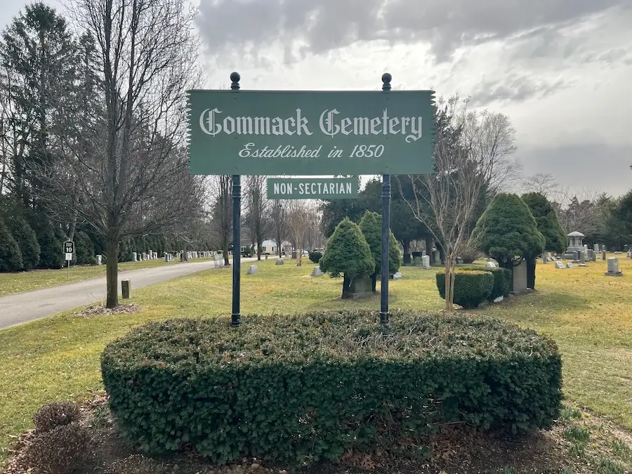 Commack Cemetery Entrance sign on Long Island, NY