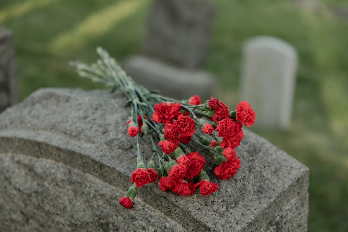 roses on headstone